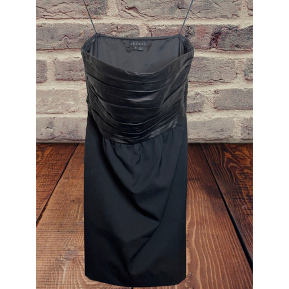 THEORY Black Ruched Leather Top STRAPLESS Mini - Size 0 - Picture 1 of 3